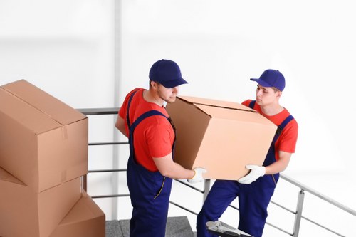 Removal team planning a move in Enfield with boxes and furniture