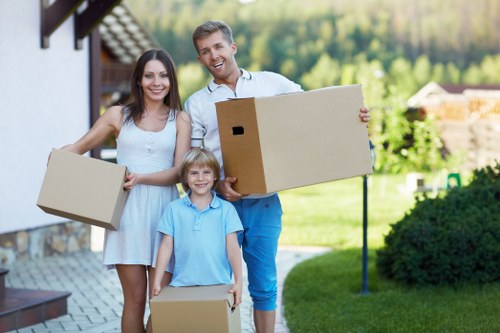 Office relocation equipment being organized for removals in Enfield