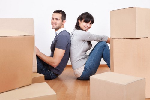 Packed student boxes prepared for a move from an Enfield property