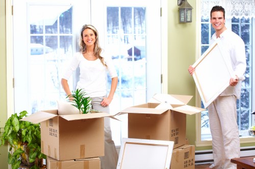Packed boxes and furniture ready for removals in Enfield
